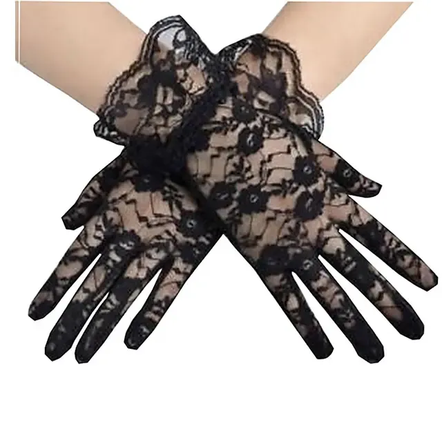 Black Floral Stretch Lace Gloves