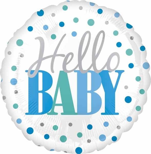 Hello Baby Blue Dots 18&quot; Mylar Balloon