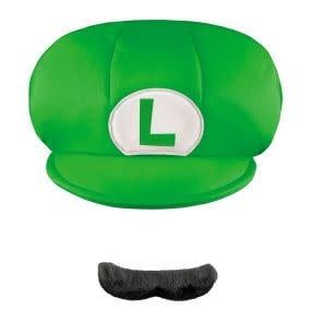 Luigi Child Hat &amp; Mustache Super Mario Kit