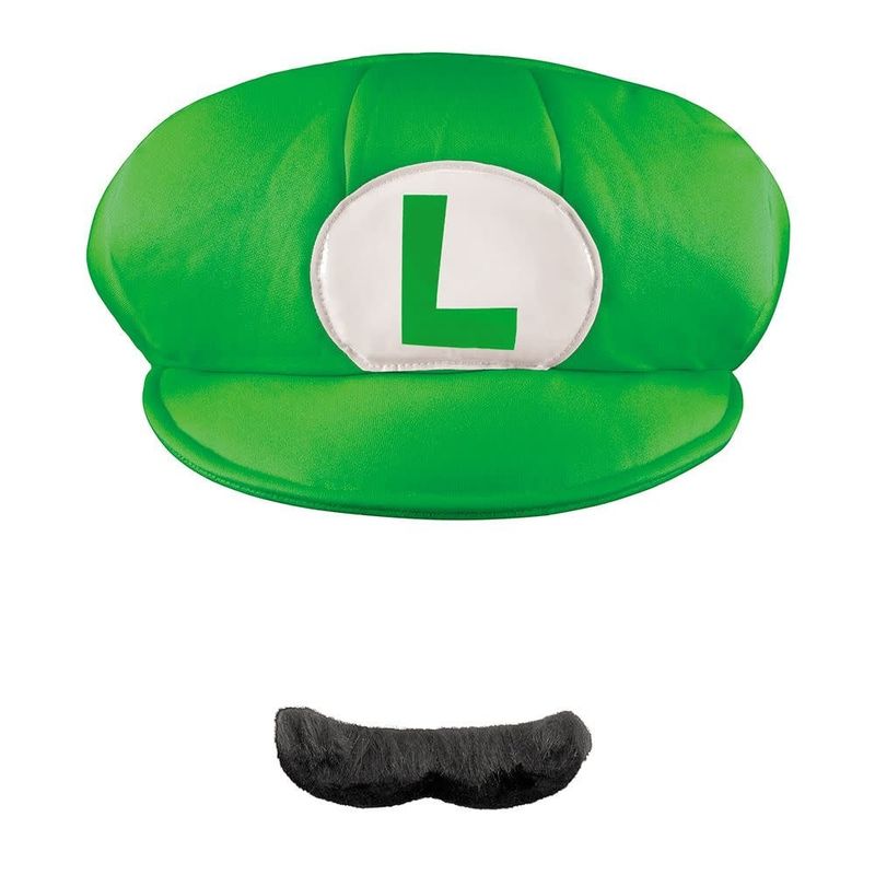 Luigi Adult Hat &amp; Mustache Super Mario Kit