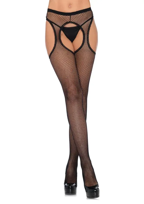 Black Fishnet Suspender Pantyhose