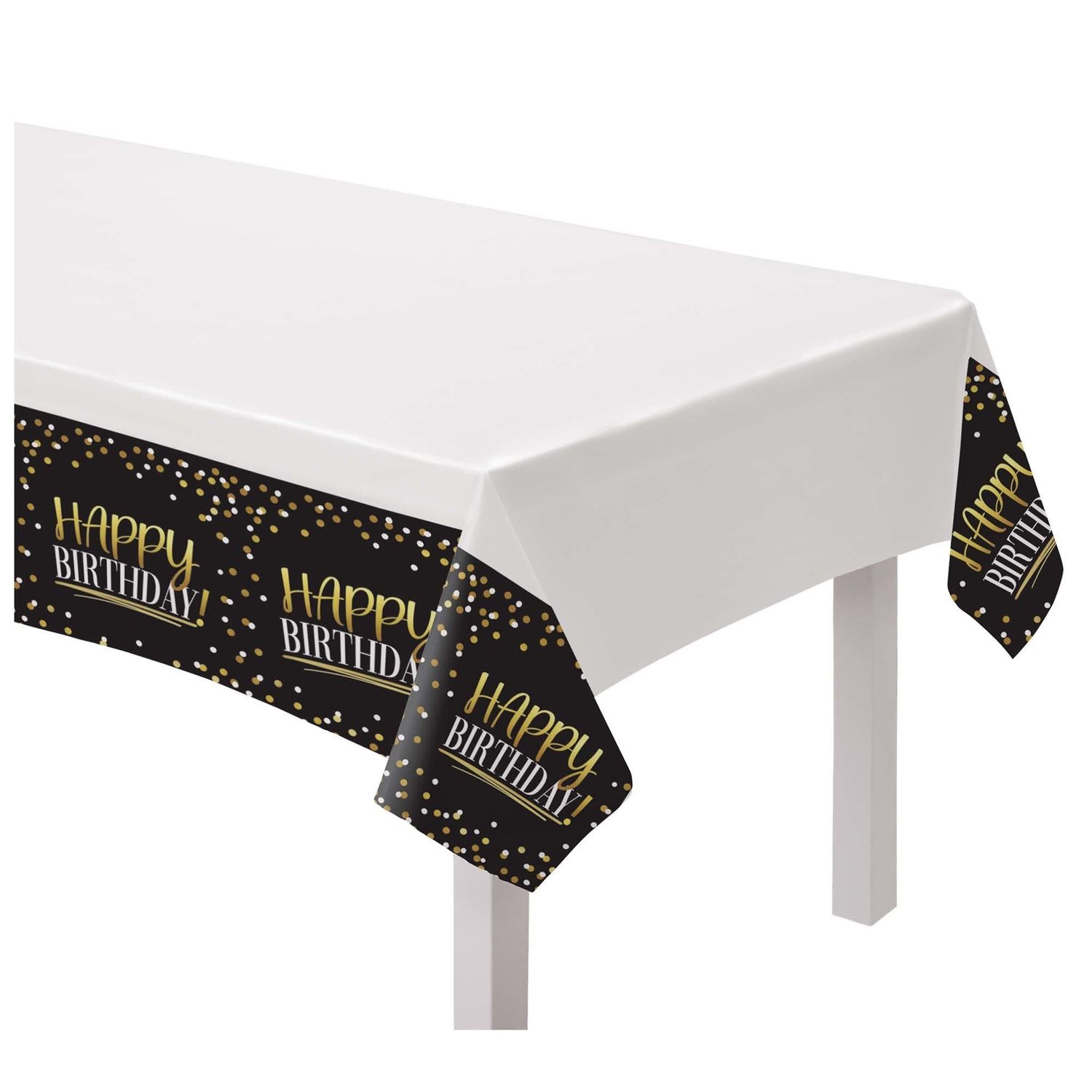 Black &amp; Gold Birthday Plastic Table Cover