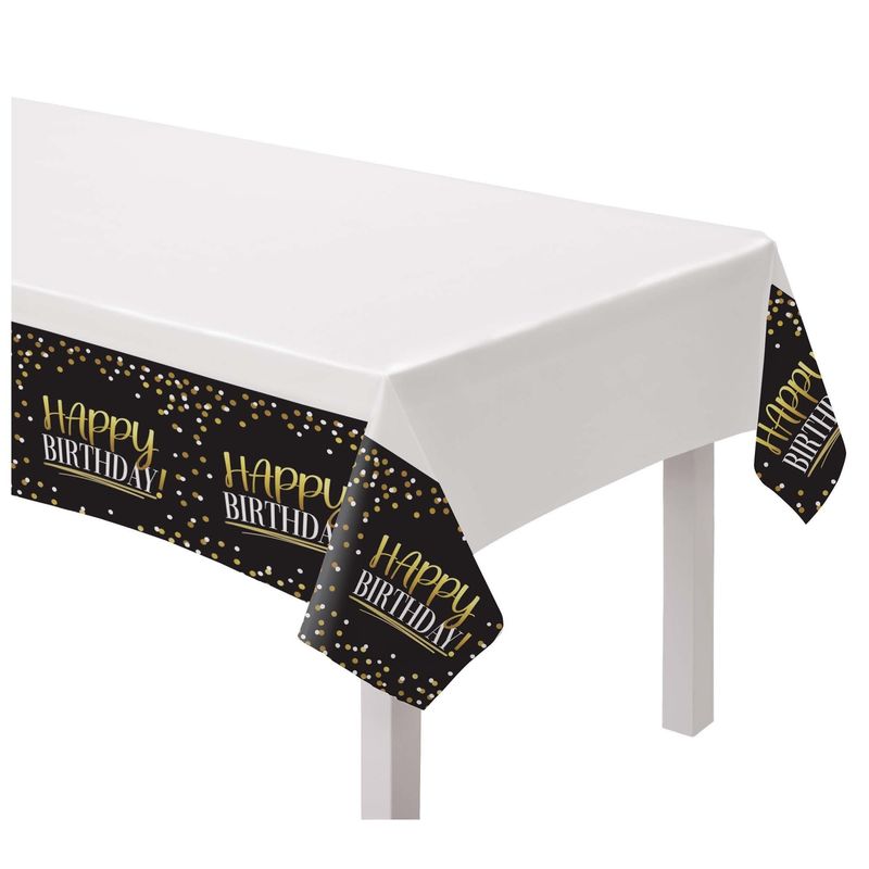 Black &amp; Gold Birthday Plastic Table Cover