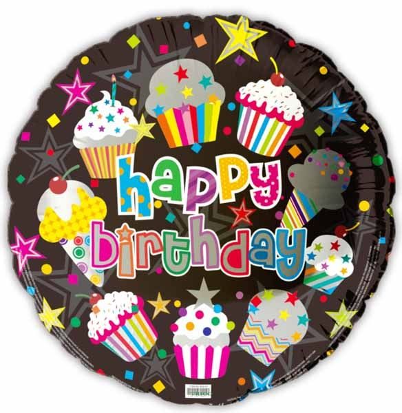 Happy BDay Cupcake Stars 18&quot; Mylar Balloon