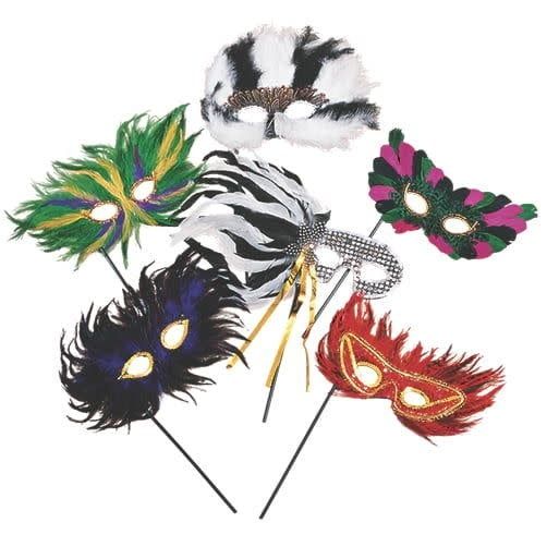 Feather Eye Mask On A Stick Assortment