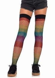 Rainbow thigh high with fishnet overlay