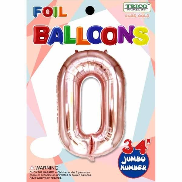 Rose Gold #0 Number Shape Mylar 34&quot; Balloon