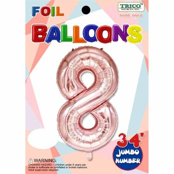 Rose Gold #8 Number Shape Mylar 34&quot; Balloon