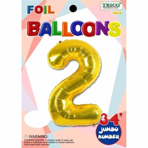 Gold #2 Number Shape Mylar 34&quot; Balloon