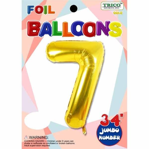 Gold #7 Number Shape Mylar 34&quot; Balloon