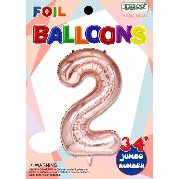 Rose Gold #2 Number Shape Mylar 34&quot; Balloon