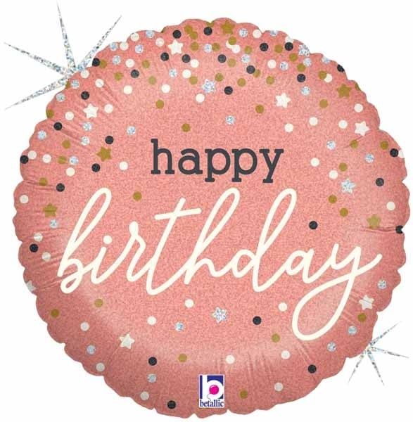 Rose Gold Confetti HBD 18&quot; Mylar Balloon