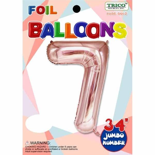 Rose Gold #7 Number Shape Mylar 34&quot; Balloon