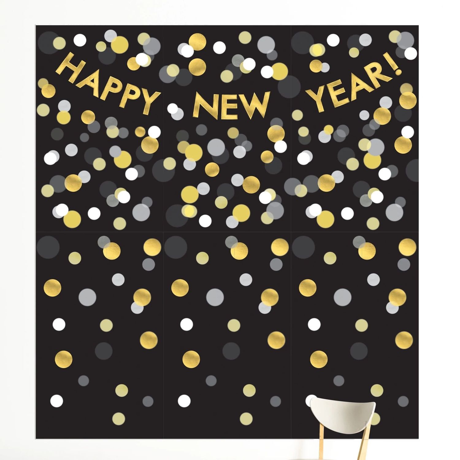 Happy New Year Deluxe Scene Setter Kit, Black, Silver, Gold (9&quot; x 8&#39; 4&quot; assembled) Plastic