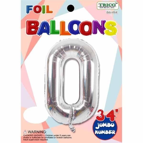 Silver #0 Number Shape Mylar 34" Balloon