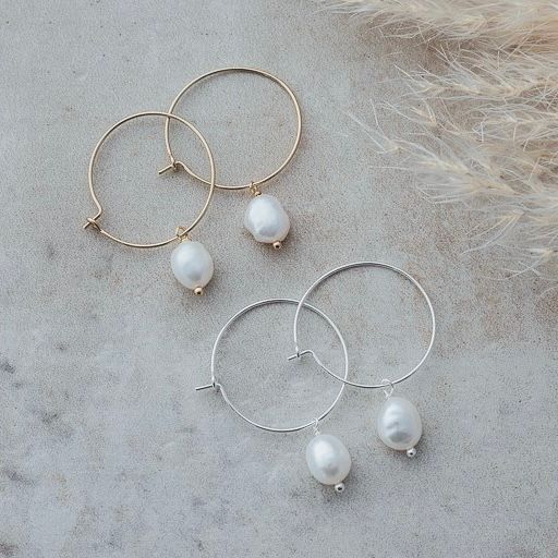 Bellamy Hoops, Color: Silver, Size: White Pearl