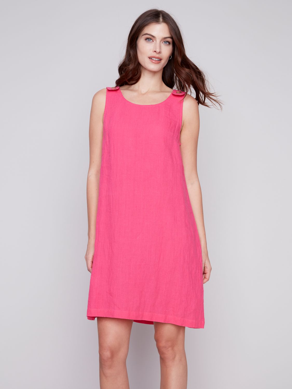Charlie Slvls Round Neck Linen Dress C3154, Color: Punch, Size: XS