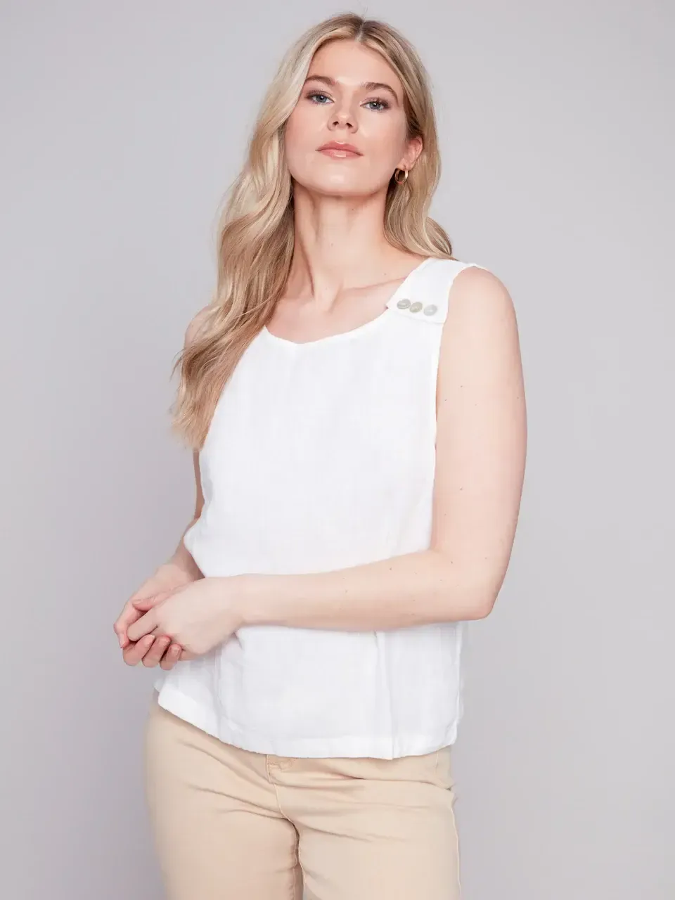 Charlie Slvls Linen Top w/Buttons C4544