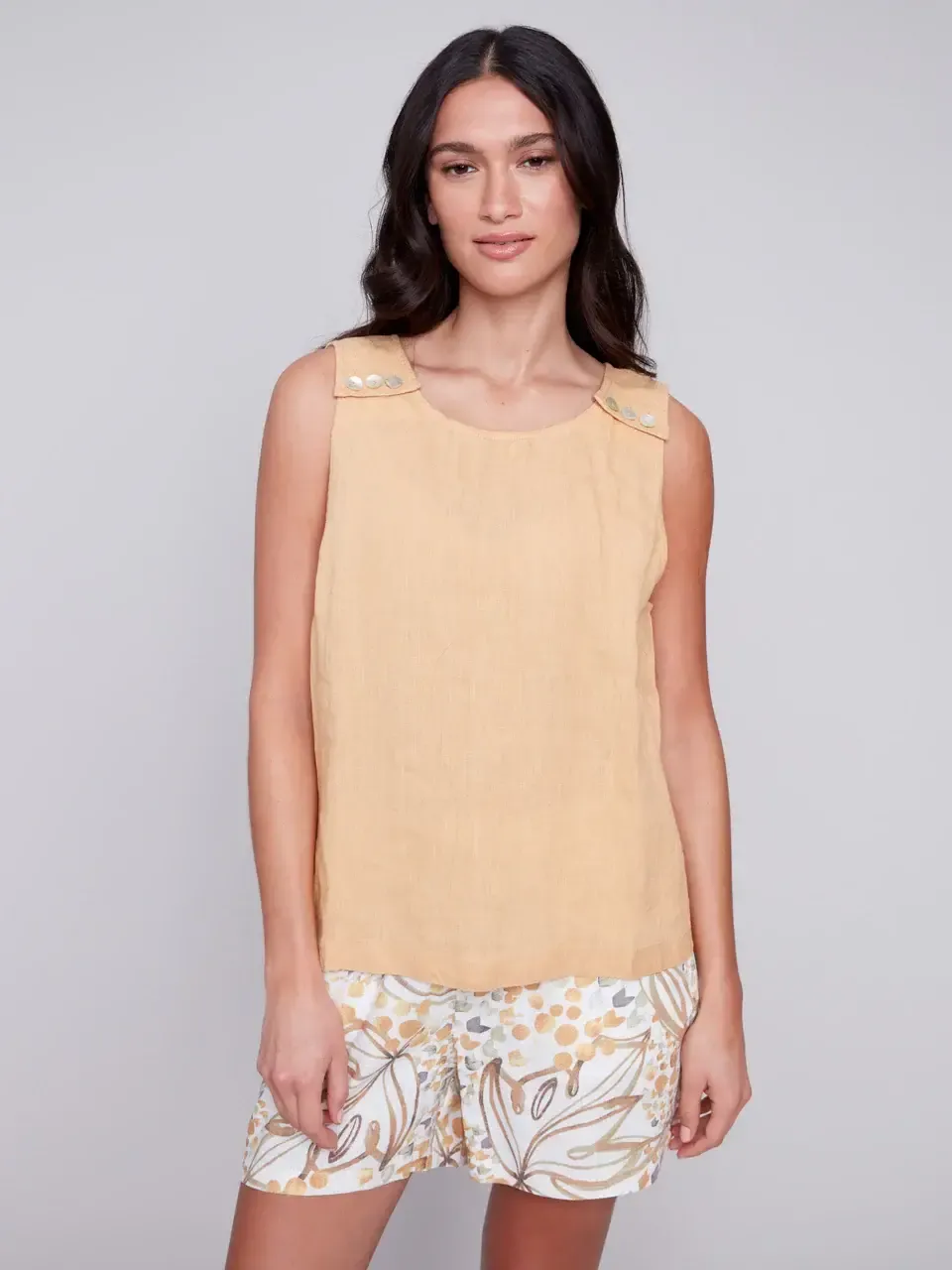 Charlie Slvls Linen Top w/Buttone C4544