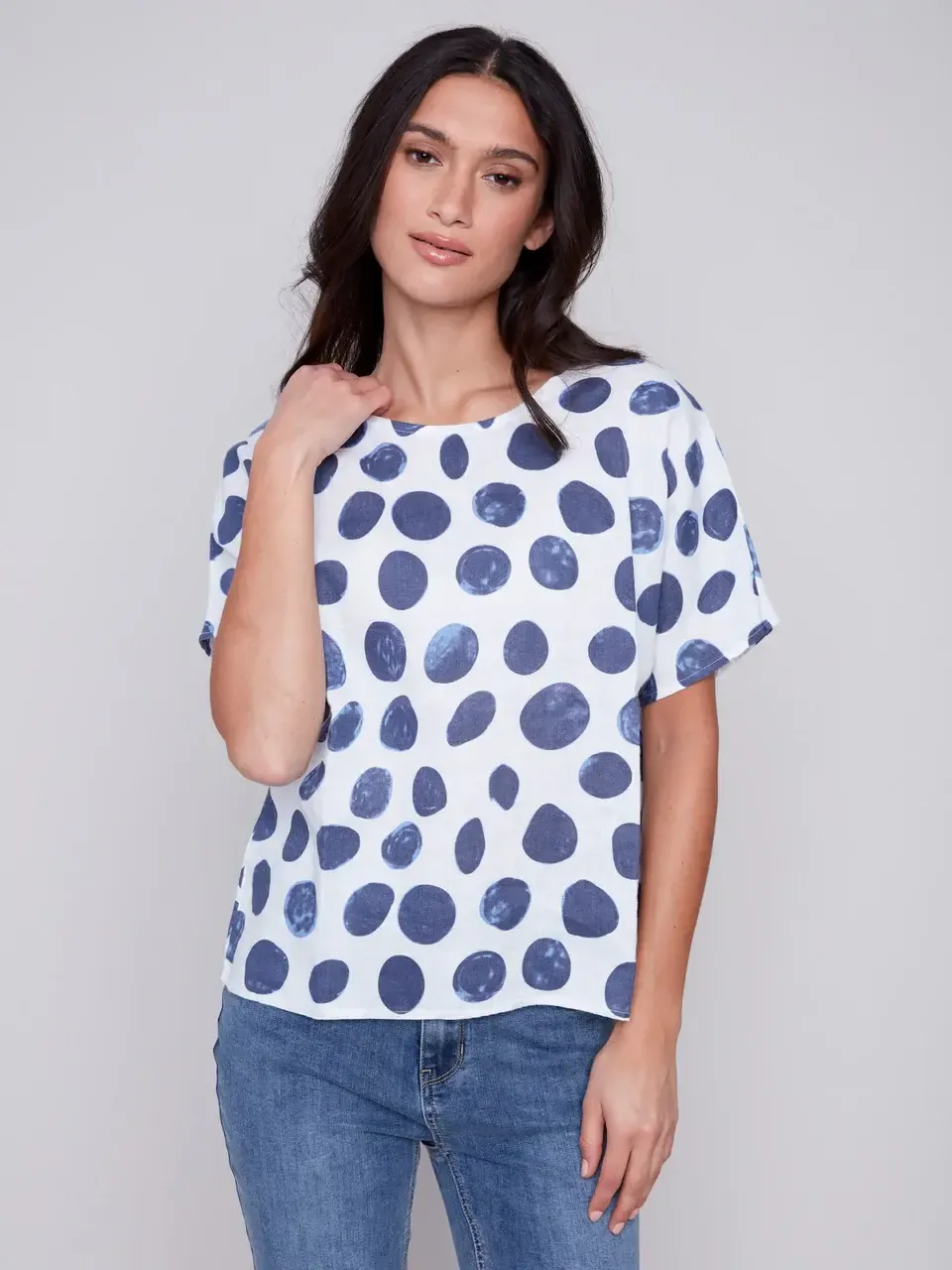 Charlie B Boxy Linen Top C4487