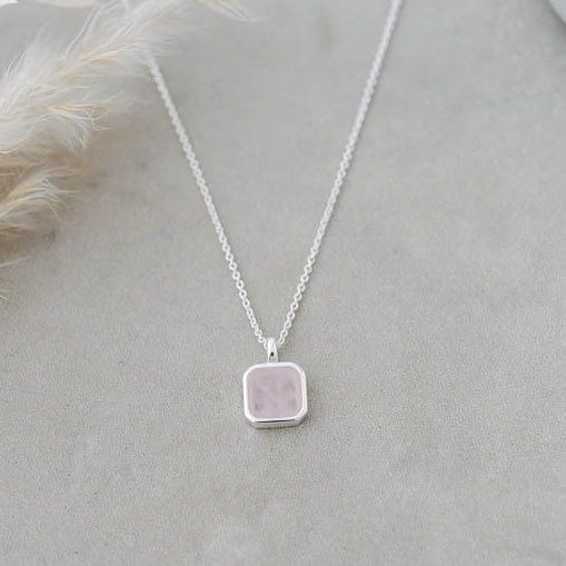 Florence Square Necklace Silver/ Rose Quartz