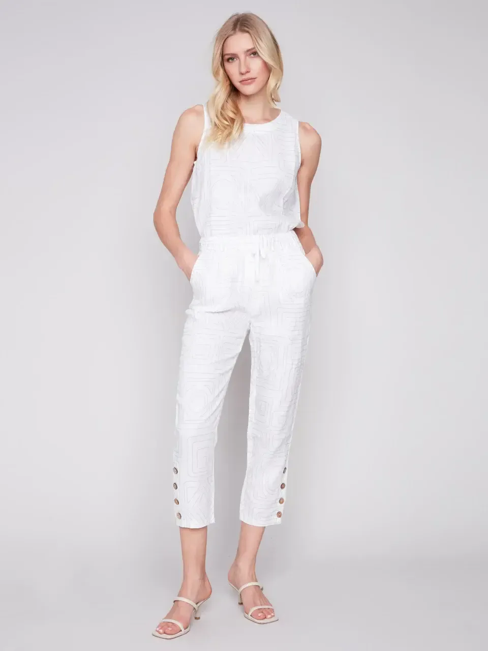 Charlie B Canvas Linen Jogger With Buttons C5524 