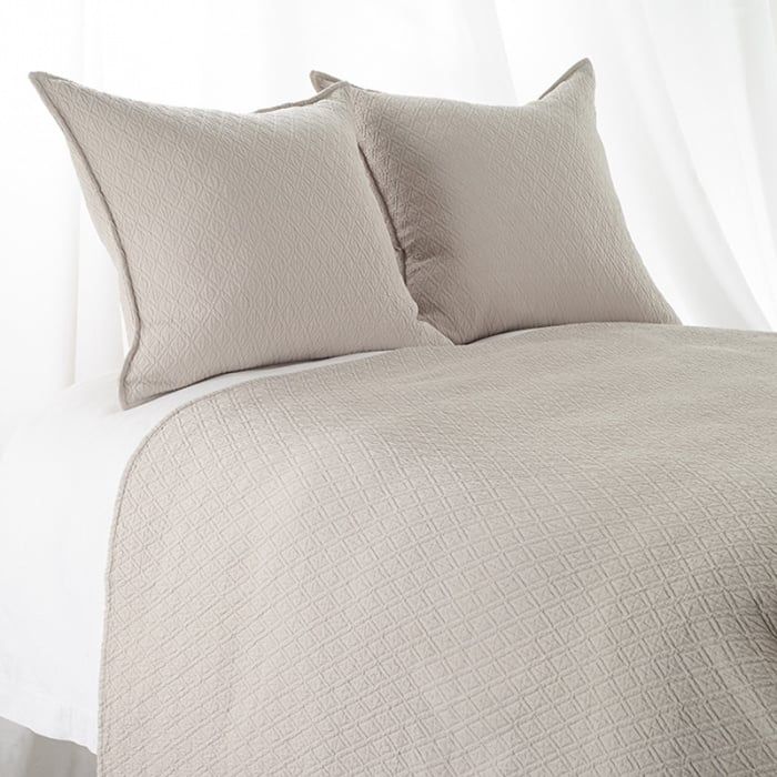 90&quot;W x 96&quot;L, Linen Natural, INDI Queen Coverlet Diamond Matelasse