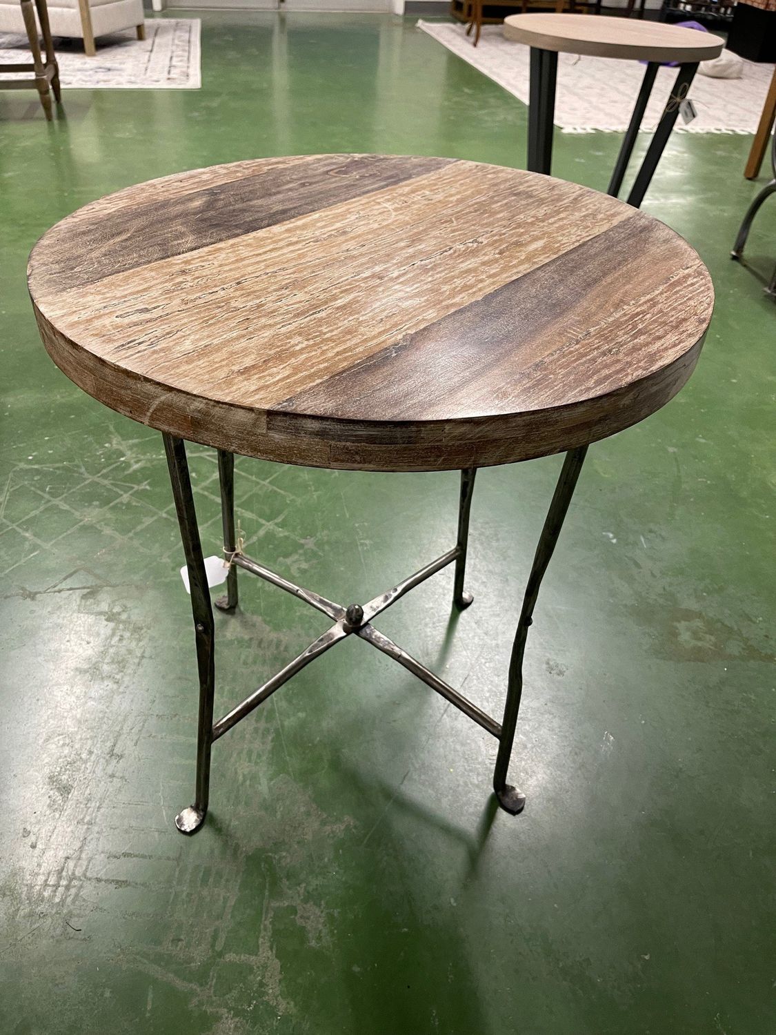 BRADLEY IRON/ WOOD ROUND END TABLE 24 DIA X24X26