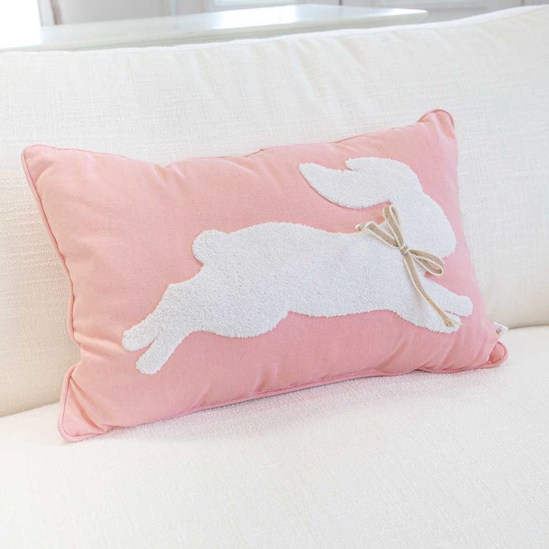 Leaping Bunny Embroidered Lumbar Pillow