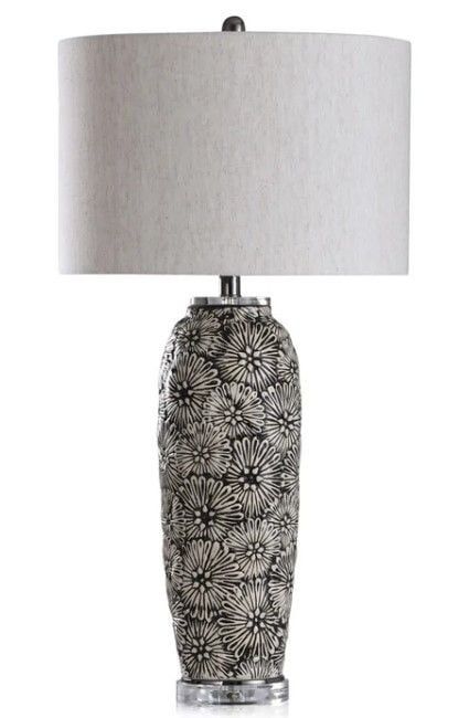 Taupe Tithonia/ Floral Embossed Ceramic Lamp