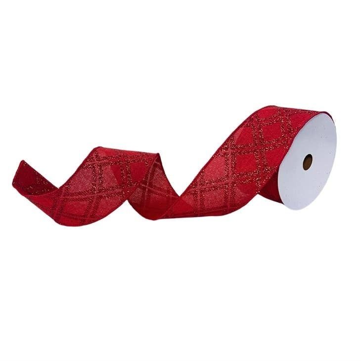Glitz Dynamic Diamond Faux Linen Ribbon - Red 2.5&quot; x 10yd