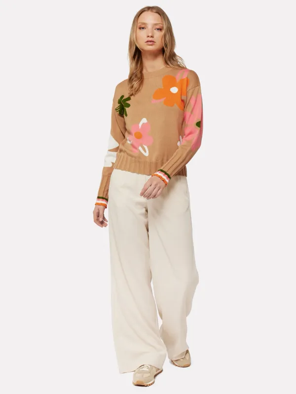 Abstract Floral Crew Camel