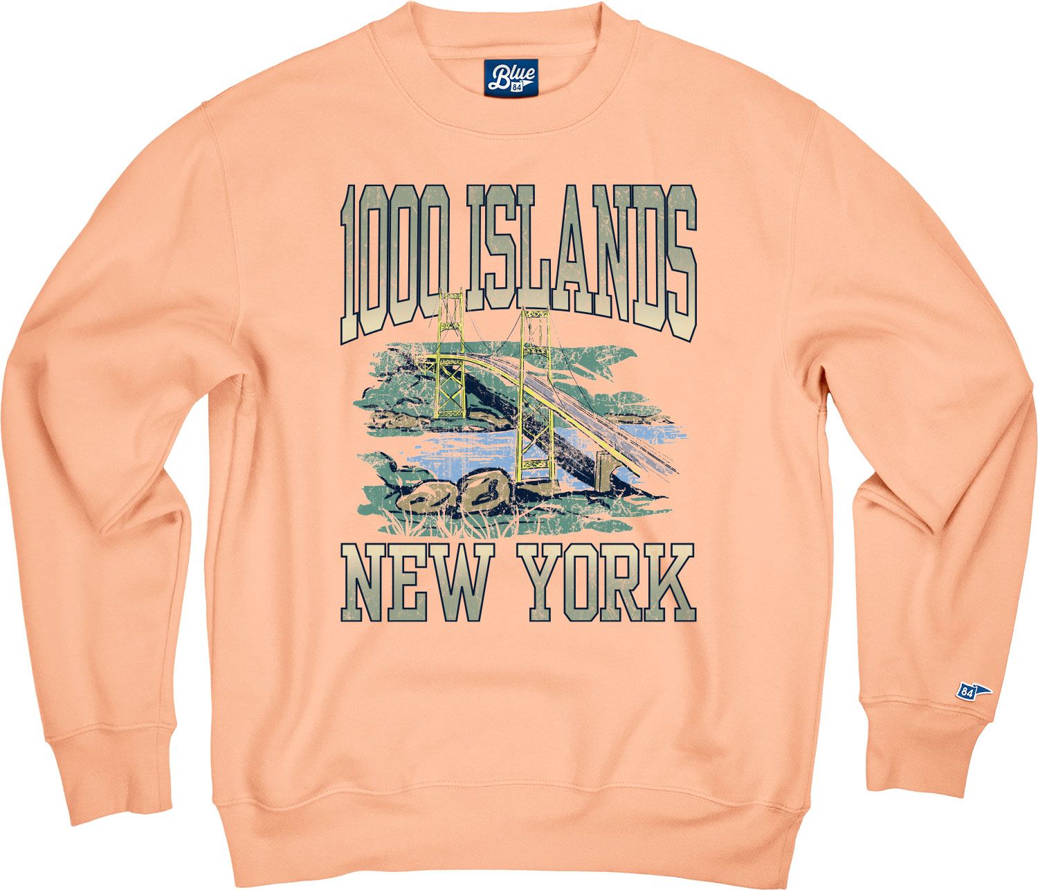 1000 Islands Painted Bridge Crew, Color: Pale Peach, Size: Small