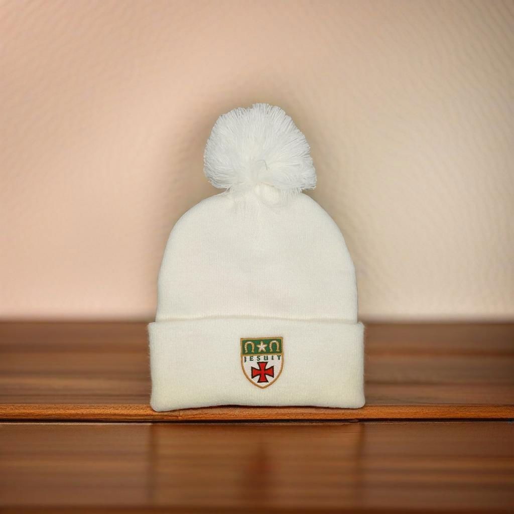 White Satin Lined Beanie with Pom