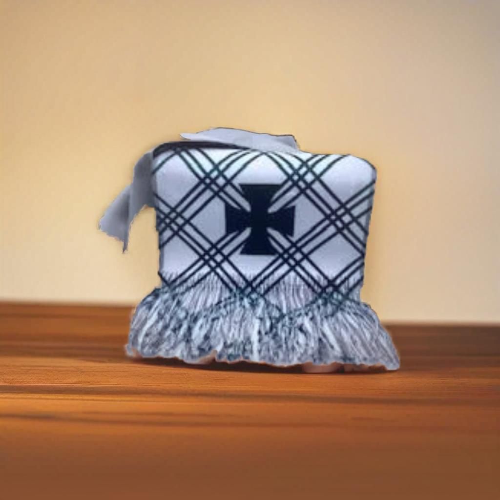 White Scarf with Green Stripes &amp; Cross
