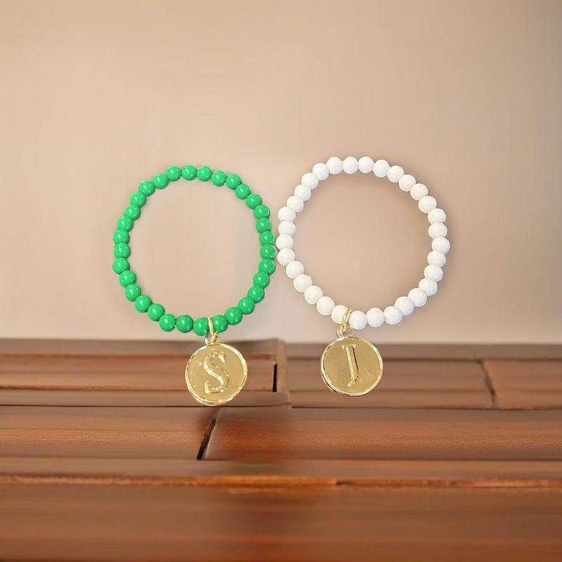 Green Beaded S &amp; White Beaded J Bracelet Combo