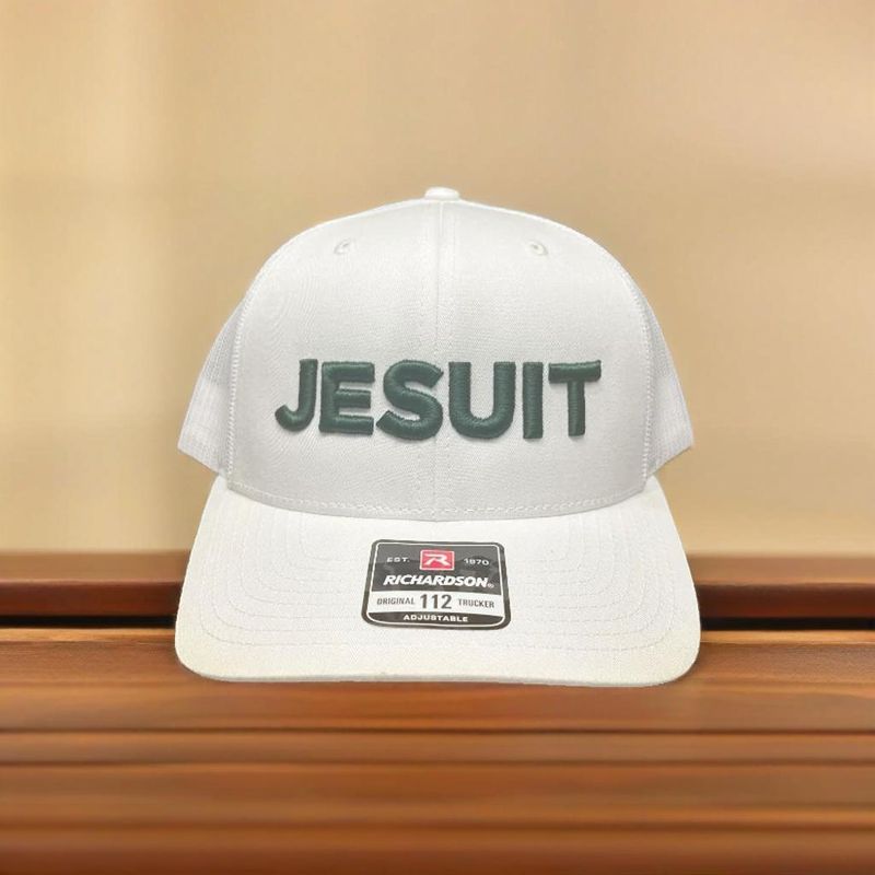 Jesuit Bold Embroidery Solid White Hat