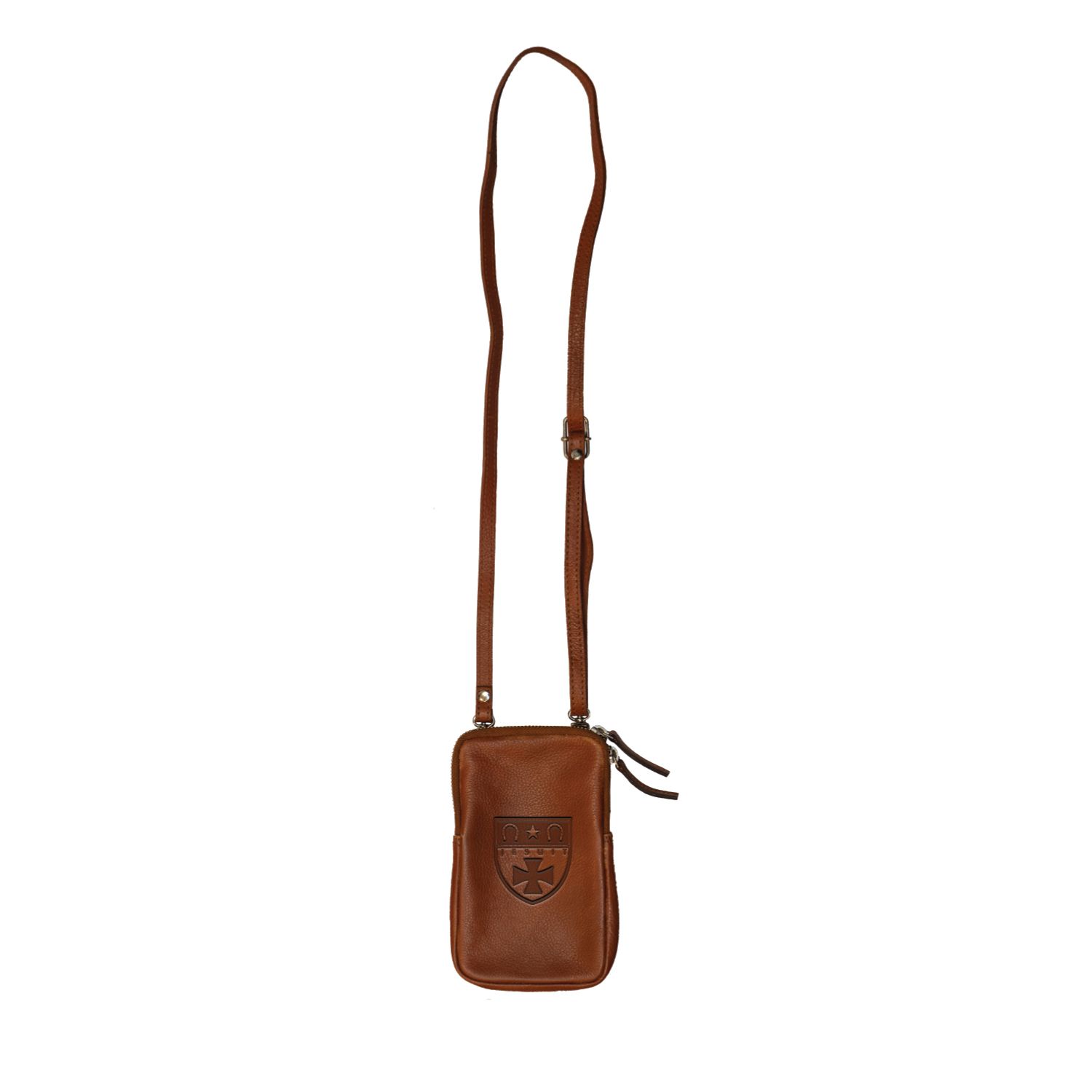 Leather Cross Body Cellphone Case Cognac w/Strap