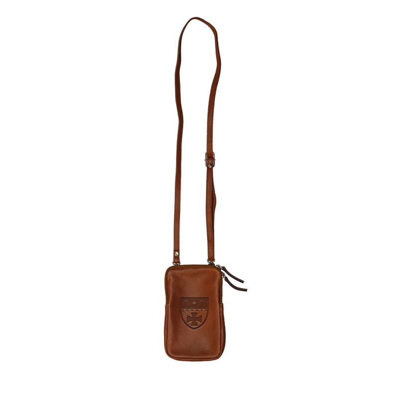 Leather Cross Body Cellphone Case Cognac w/Strap