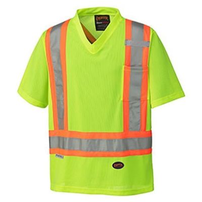 Hi Viz Yellow Micro Mesh V-Neck T-Shirt 