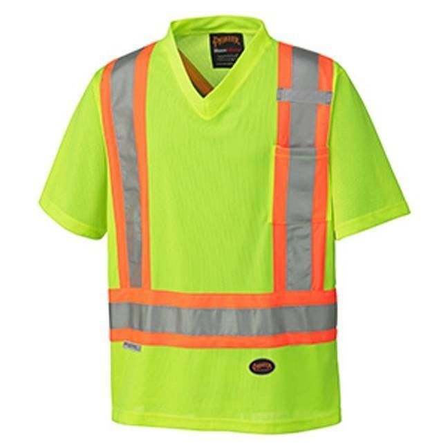 Hi Viz Yellow Micro Mesh V-Neck T-Shirt , Size: Small