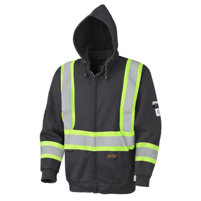 100% Cotton FR Hoodie - FR 4'' Tape - Full Zip - Removable Snap Hood - CSAZ96-09 Black 100% Cotton FR Hoodie - FR 4'' Tape - Full Zip - Removable Snap Hood - CSAZ96-09 Black