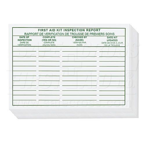 First Aid Inspection Report Cards, 25's