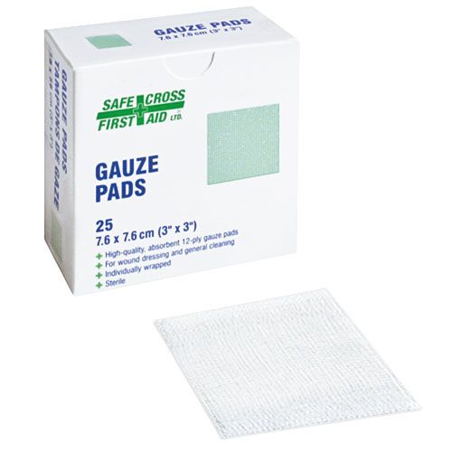 Gauze Pads, 7.6 x 7.6 cm, Sterile, 25/Box