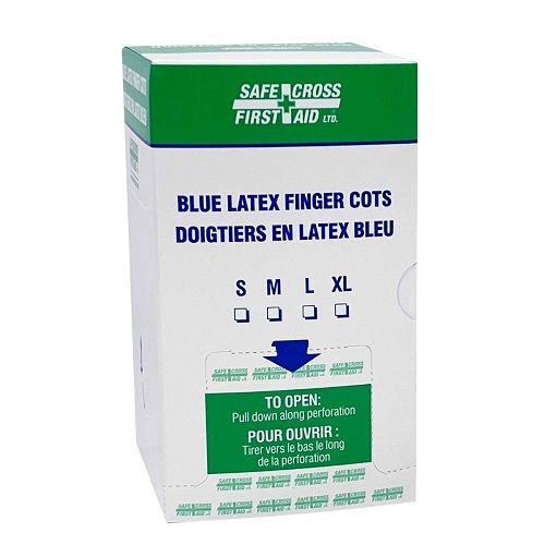 Finger Cots, Blue, Latex, Powder-Free, Medium, 100/Box