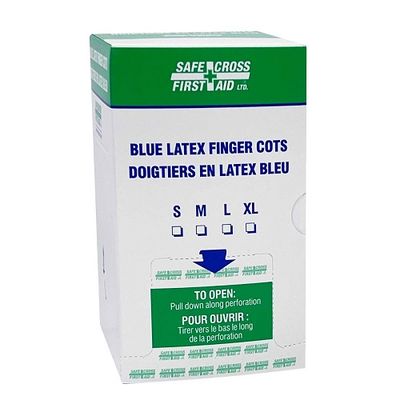 Finger Cots, Blue, Latex, Powder-Free, Medium, 100/Box