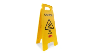 "Caution Wet Floor" Sign, 2 Sided, 26", Yellow