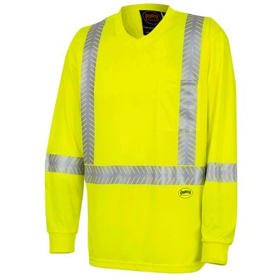 Hi-Vis CoolPass® Long-Sleeved Safety Shirt - Chest Pocket - Hi-Vis Yellow/Green