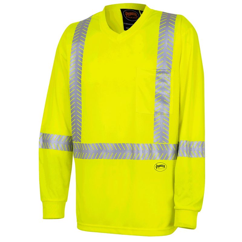 Hi-Vis CoolPass® Long-Sleeved Safety Shirt - Chest Pocket - Hi-Vis Yellow/Green