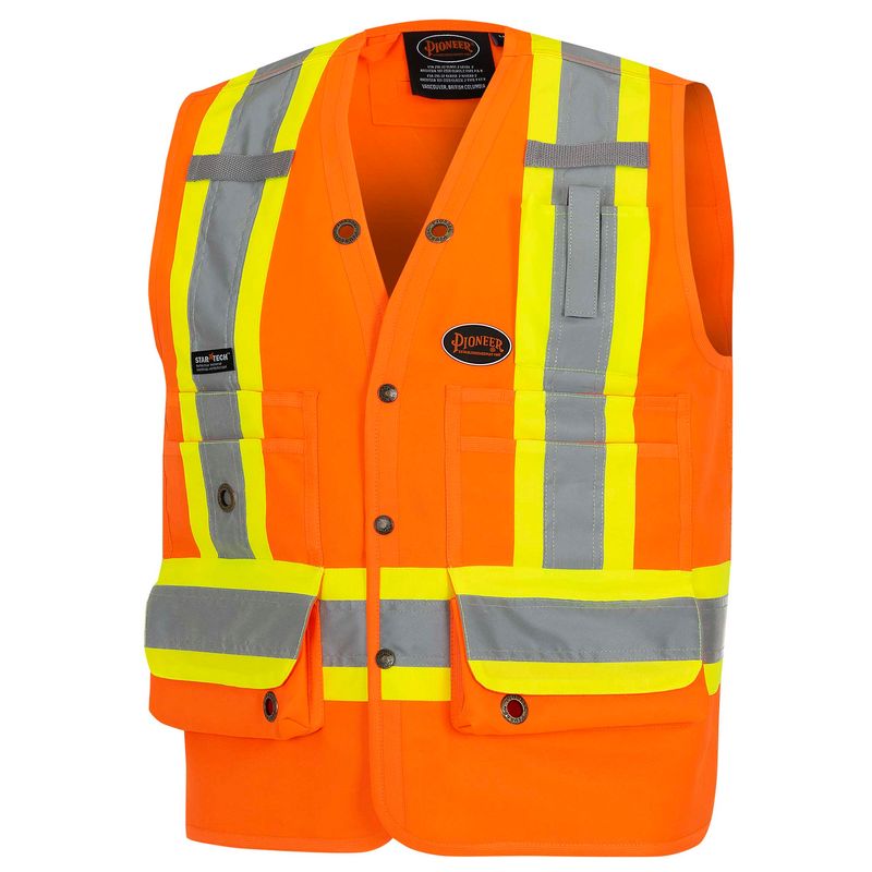 Hi-Vis 150D Poly Twill Surveyor's Safety Vest - Snap Closure- Orange